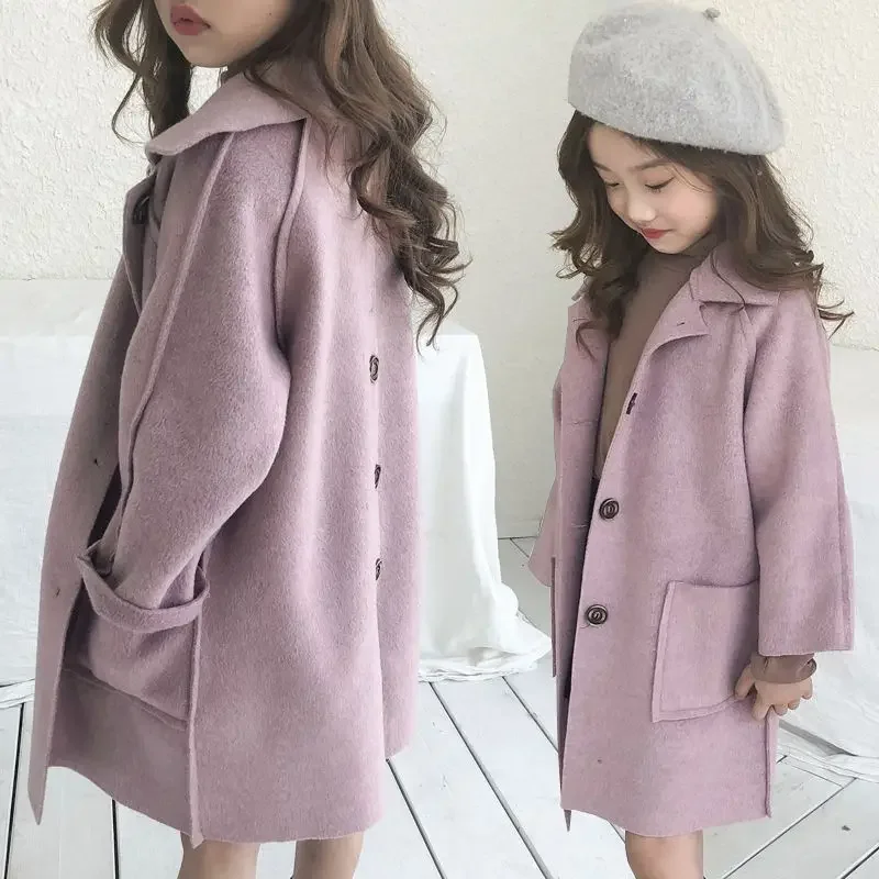 

Children's Thick Woolen Girls Coat 2024 New Fashion single-breasted Baby Kid Girls Wear Autumn Winter Jacket Coats 4-12Years