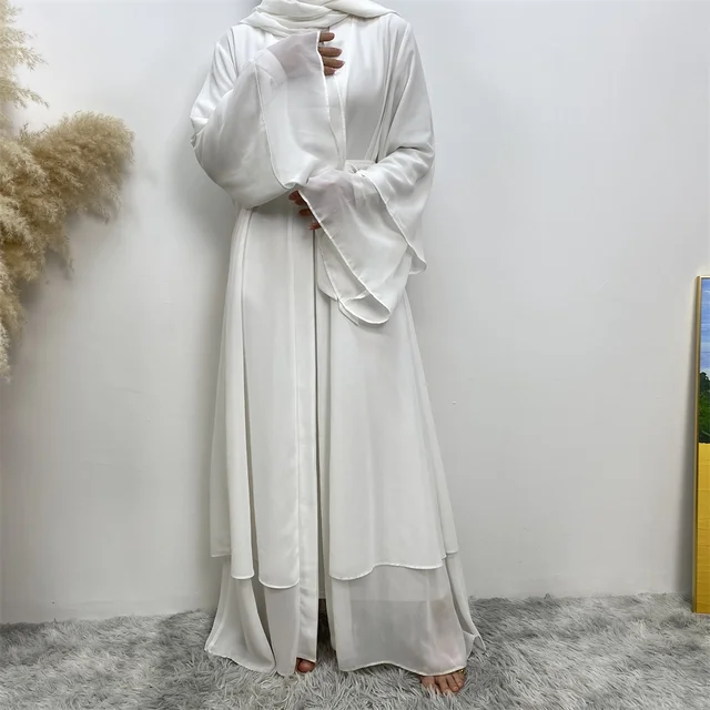 Mode mousseline de soie Abaya Kimono dubaï musulman Cardigan Abayas femmes Robe décontractée femme Islam vêtements avec ceinture