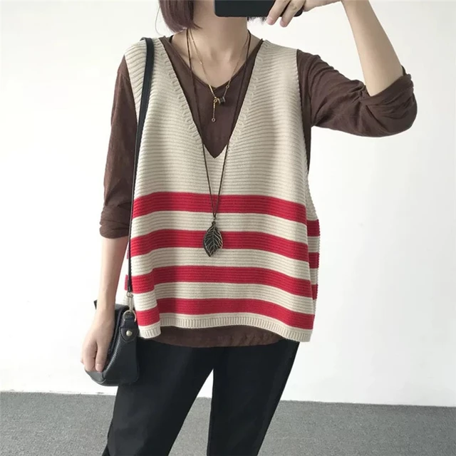 Women's retro knitted vest sleeveless cardigan pullover sweater top