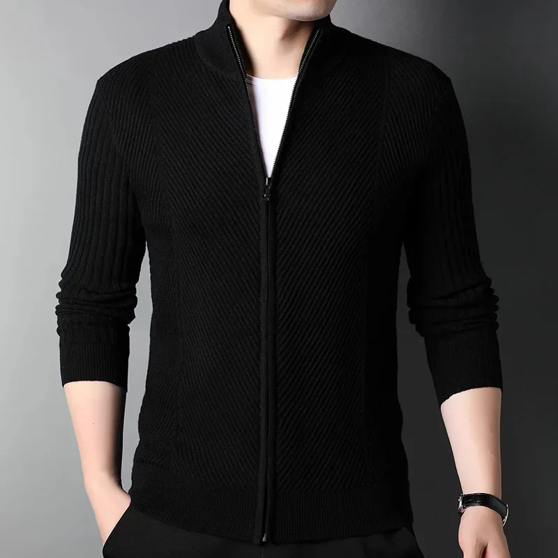 thumbnail image 1 of Suéter de lana para hombre, tipo cárdigan, estilo coreano, grueso, de moda, para primavera y otoño, con cuello alto, 1 of 4