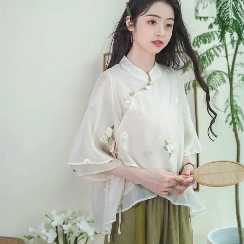 Summer Pregnant Women's New Chinese style Improved Set Top and Pants 2-piece Set Maternity Fairy Creative Breathable LH024