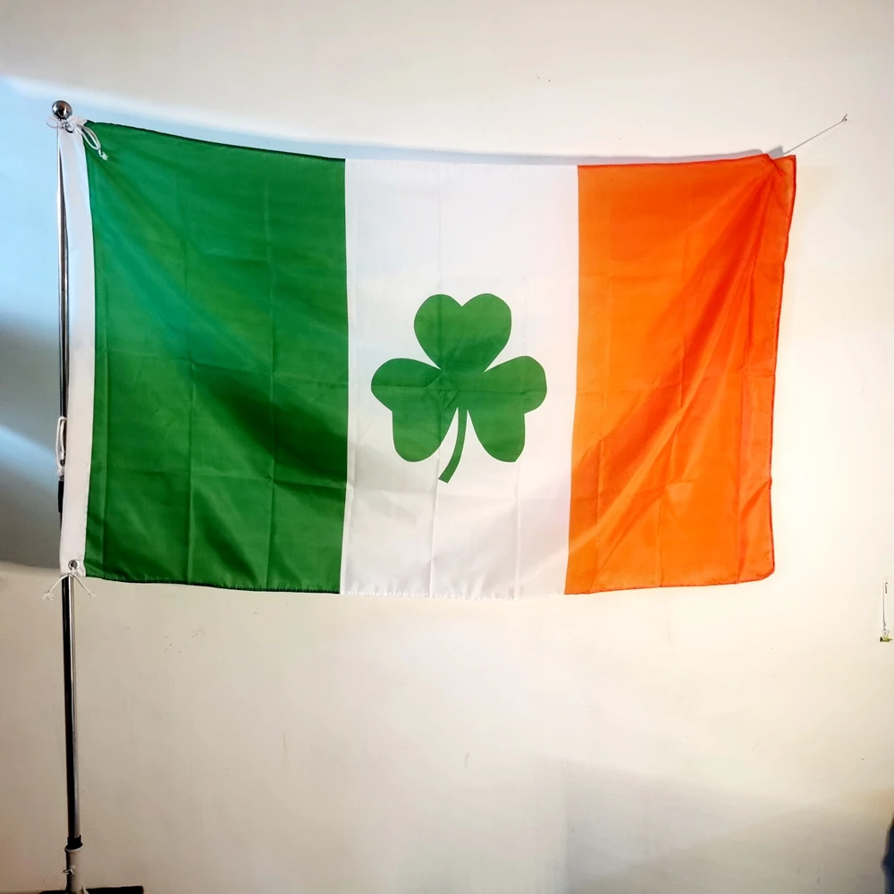 Irish Shamrock Flag. Clover Leaf for Saint Paddy. Green 150*90cm Flag Polyester 1