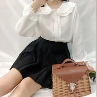 Chemise blanche à col claudine pour femme, chemisiers boutonnés, manches longues, volants mignons, style Lolita, esthétique Mori Girl, Kawaii, Y-Lolita 2