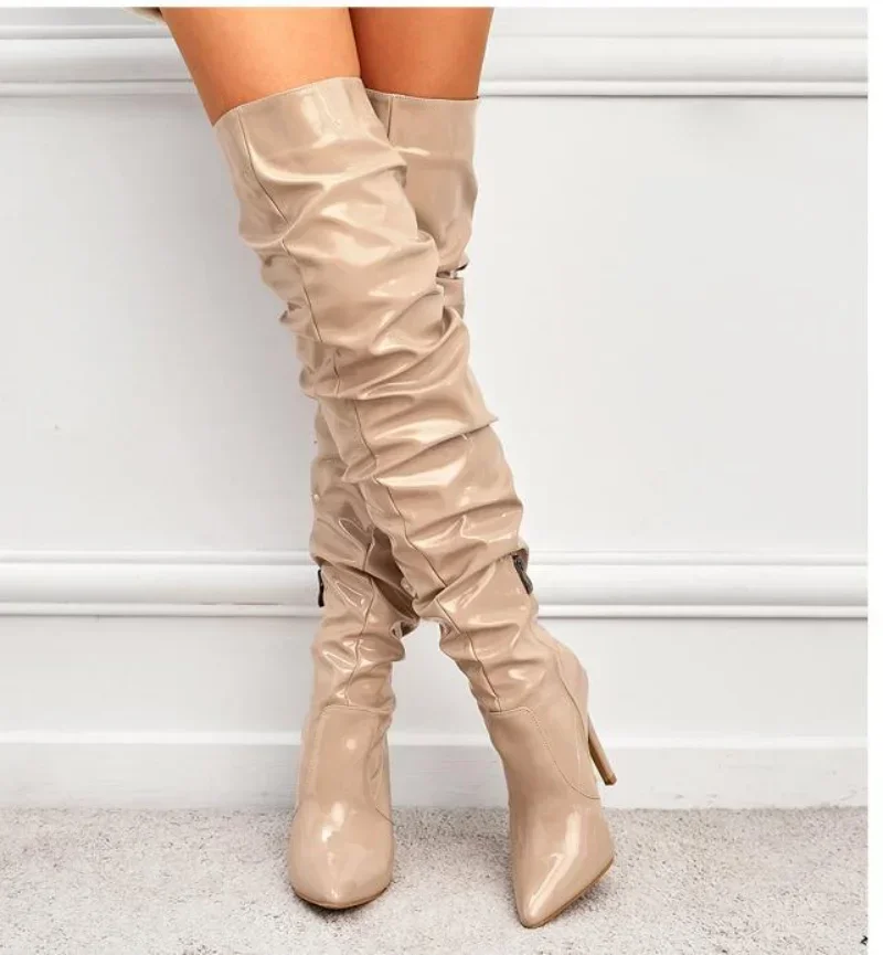Women High Heel Boots Over-the-knee Boots Fashion Pointed Toe Side Zipper Thin High Heels