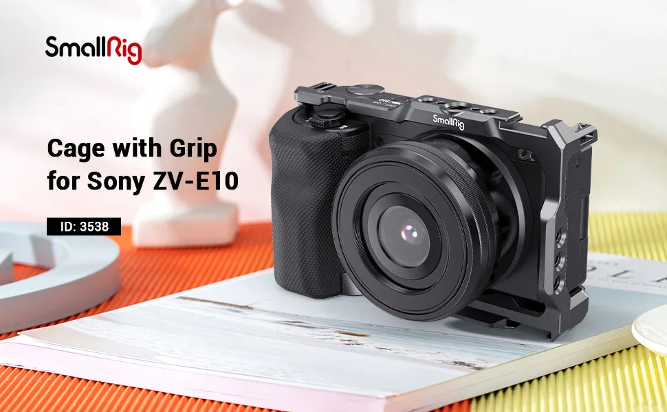 (Upgrade-Version) SmallRig 3538B ZV-E10 Käfig mit Silikongriff mit Kaltschuh und Schnellwechselplatte für Sony ZV-E10 – Detail 1