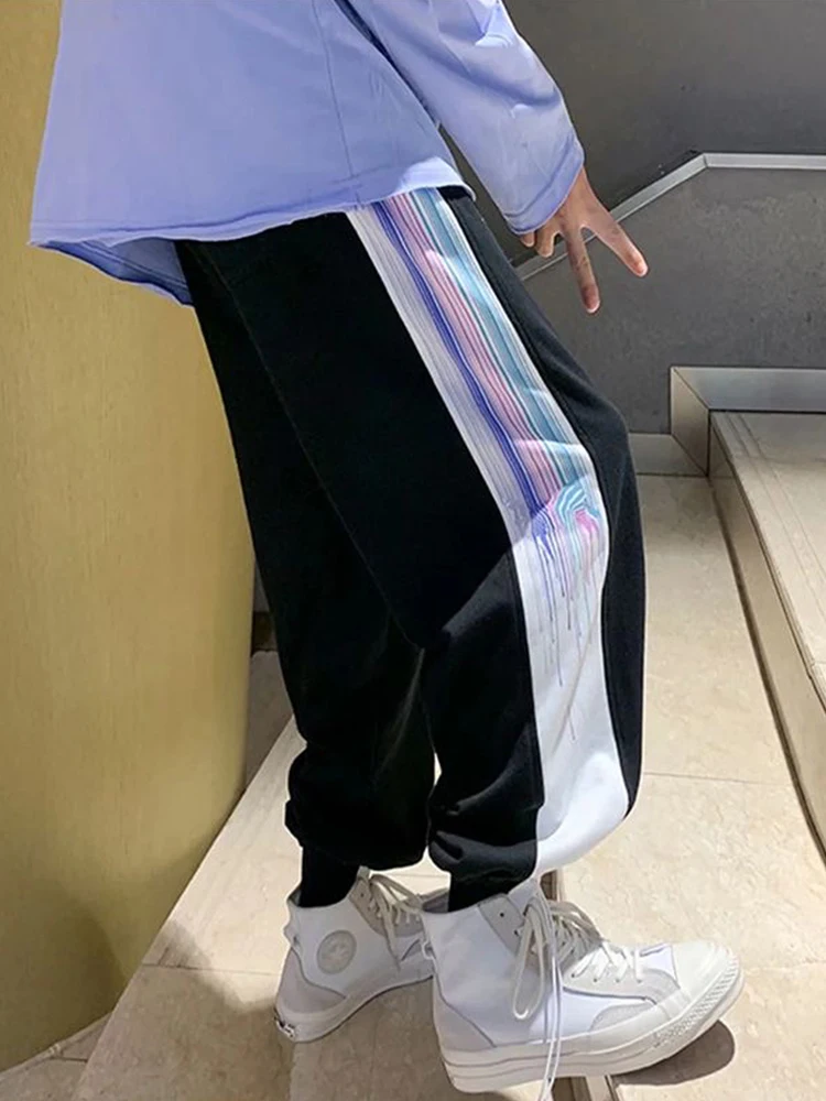 

New Spring Side Striped Sweatpants Men Summer Elastic Waist Loose Casual Trousers Hip Hop Joggers Male Casual Sports Harem Pants