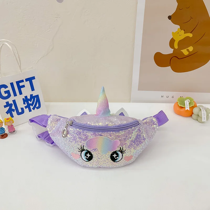 Kid Girl Unicorn Princess Bags Embroidered Colorful Sequin Waist Bag Cute Child Chest Bags Cartoon Fashion Diagonal Shoulder Bag 5