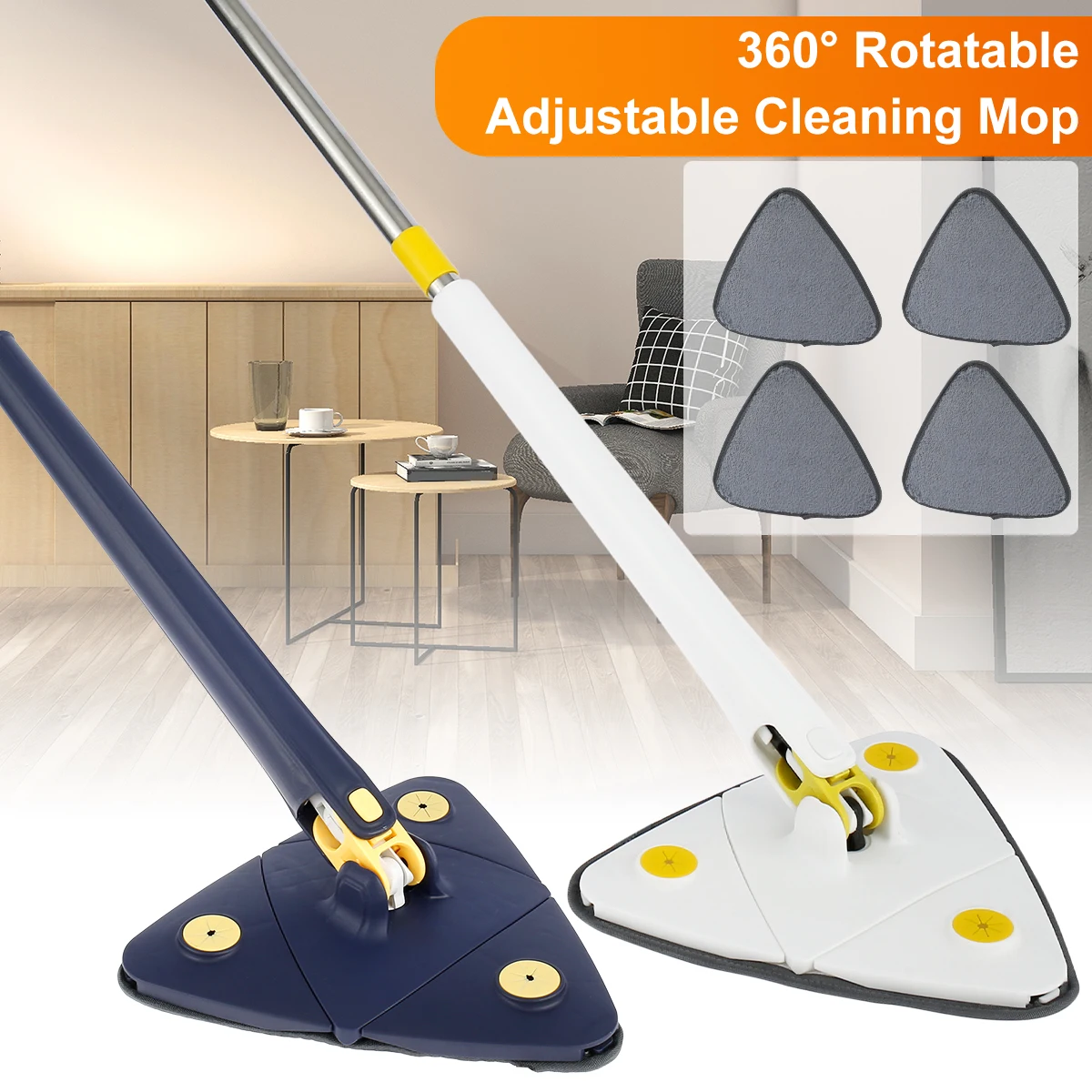 

Telescopic Triangle Mop 360° Rotatable Spin Cleaning Mop Adjustable Squeeze Wet and Dry Use Water Absorption Home Floor Tools