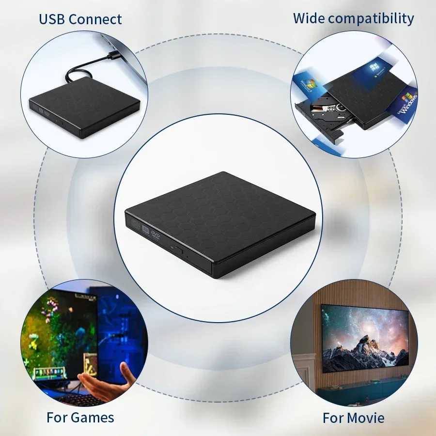 External CD DVD Drive USB 3.0 Type C 2-in-1 CD Player blu ray Burner DVD RW Writer Reader DVD-ROM Burner for Laptop Desktop