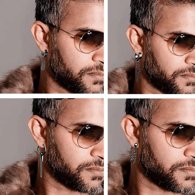 엣지 있고 대담한 스타일을 위한 블랙 스테인레스 스틸 후프 귀걸이