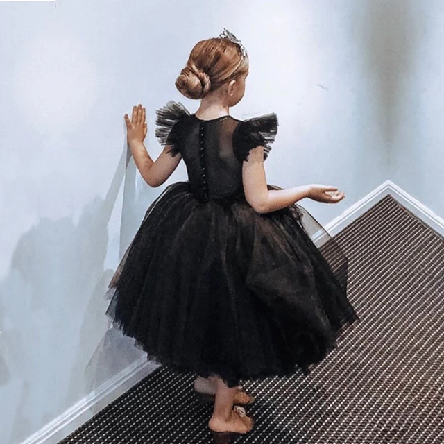 Vestidos de princesa para niñas, vestido de fiesta de tul con volantes para  3-8 años, vestido negro Formal de noche de boda, vestido de flores para  niñas - AliExpress