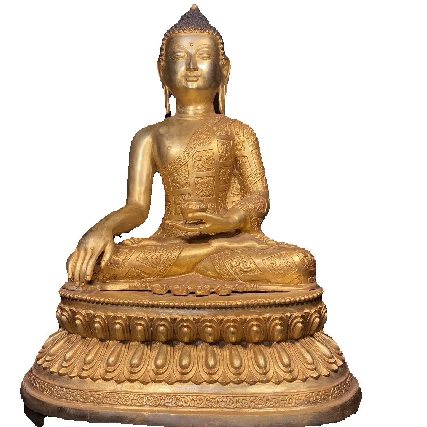 

Copper gilded statue of Shakyamuni Buddha, exquisitely crafted, with thick and thick coating, 45cm wide, 63cm high, and 25cm thi