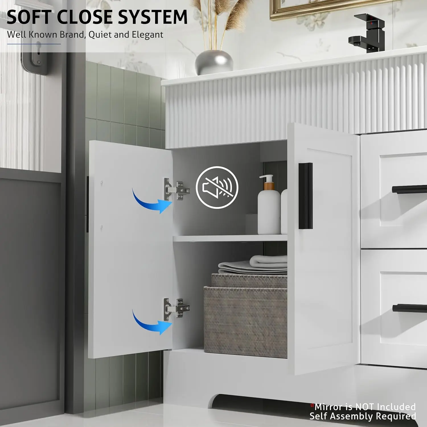 36" Bathroom Vanities Sink Combo with Painted Surface, Modern Drawered Cabinet W/Decorative Wave Lines, Undermount Single Sink 6