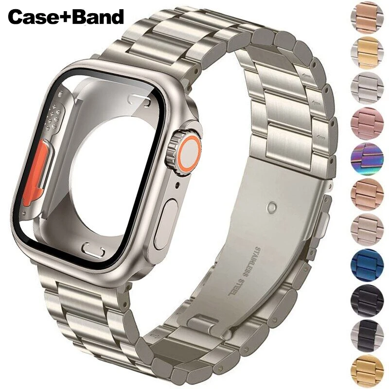 Change to Ultra Case+Band For Apple Watch 40mm 44mm 41mm 45mm Metal ...