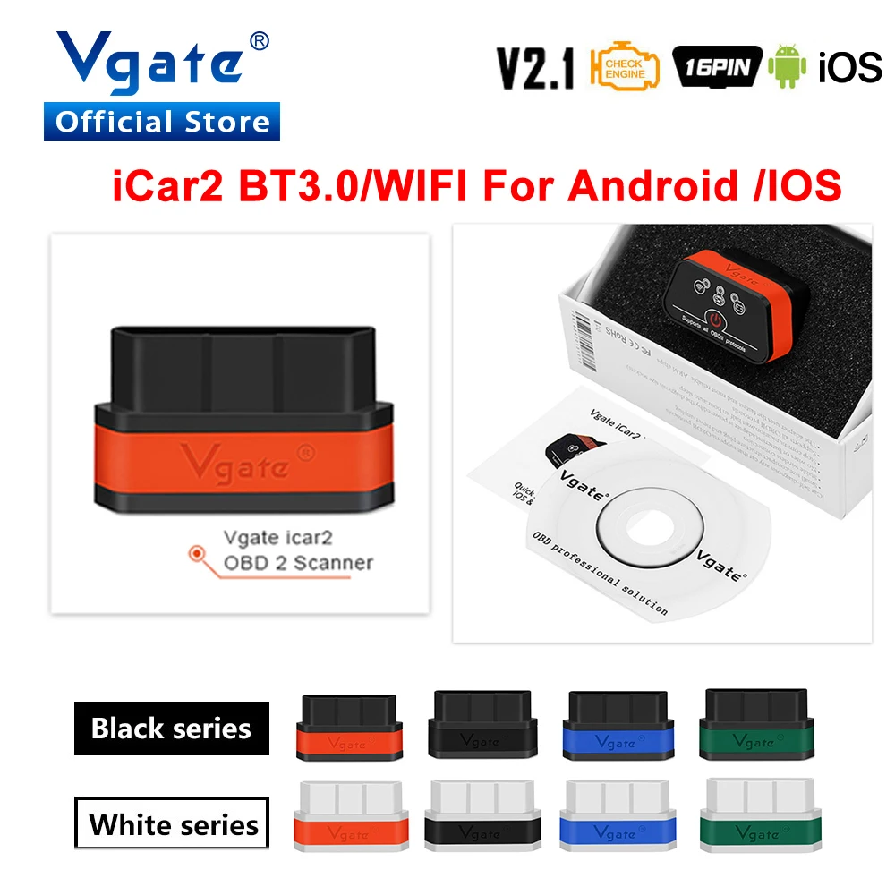 Vgate iCar2 ELM327 OBD OBD2 Bluetooth Wifi Scanner iCar 2 Car ...