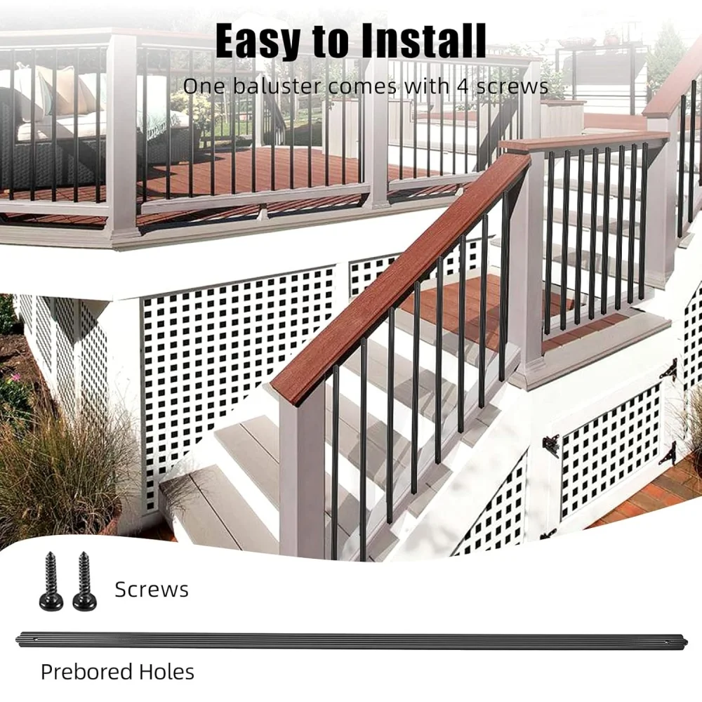 50pcs Aluminum Deck Balusters Flat Straight/Wave Arc Deck Baluster with Screws Baluster Deck Railings for Stairs Deck