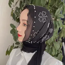 

2022 Soft Summer Hijab Scarf Beading Turban Cap for Women Ready to Wear Hijabs Muslim Headscarf Bonnets Wrap Head Scarf