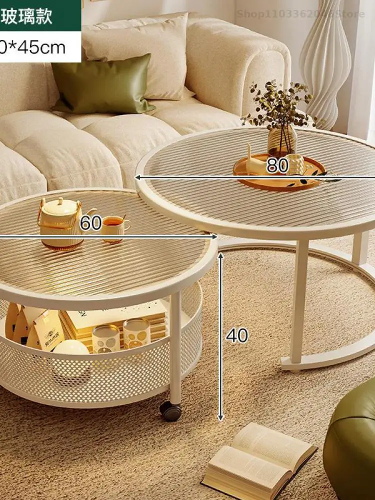 Small Apartment Cream Style Changhong Glass Movable Sofa Side Table Coffee Table Combination Creative Corner