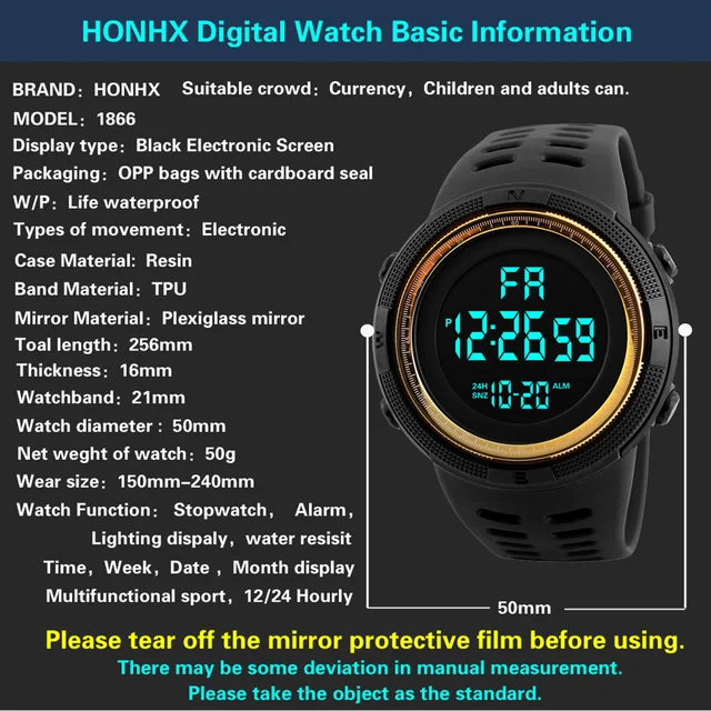 Men Digital Sports Watch Waterproof Casual Luminous Stopwatch Alarm Simple Army Watch for Running Climbing Fishing 3