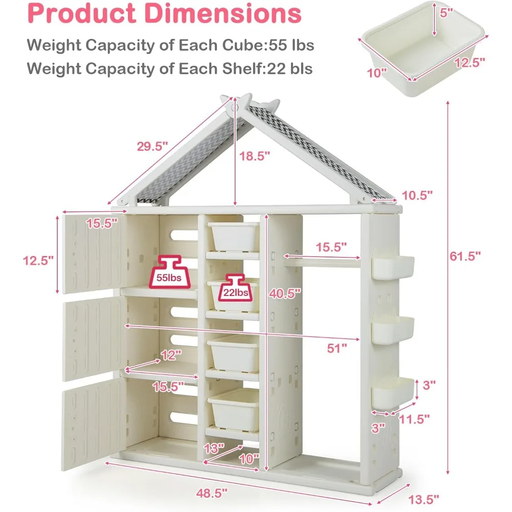 Kids Dress Up Storage, Open Hanging Armoire Closet with Storage Bins, Shelves, Side Baskets, Kids Dress Up Rack for Kids Room 6