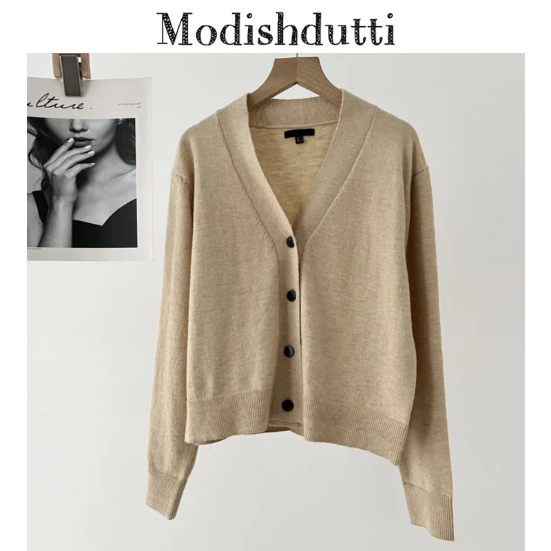 

Modishdutti High Quality Autumn Women Fashion Loose V-Neck Knitted Sweater Cardigans Female Solid Casual Long Sleeve Outerwear