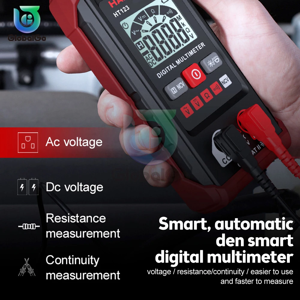 HT123 smart digital multimeter AC/DC voltage resistance continuity measurement tester NCV 2000 count with backlight digital multimeter