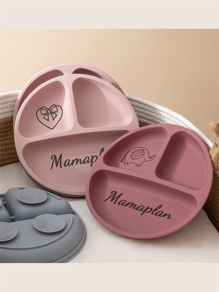 Personalized Name Baby Silicone Tableware Kids Training Feeding Plate With Sucker BPA Free Solid Color Baby Food Storage Bowl 3