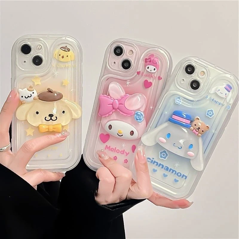 

Sanrio 3D My Melody Cinnamoroll Pom Pom Purin Phone Cases For Iphone 15 14 13 12 11 Pro Max XS XR 7 8 Plus Shockproof Cover Y2K