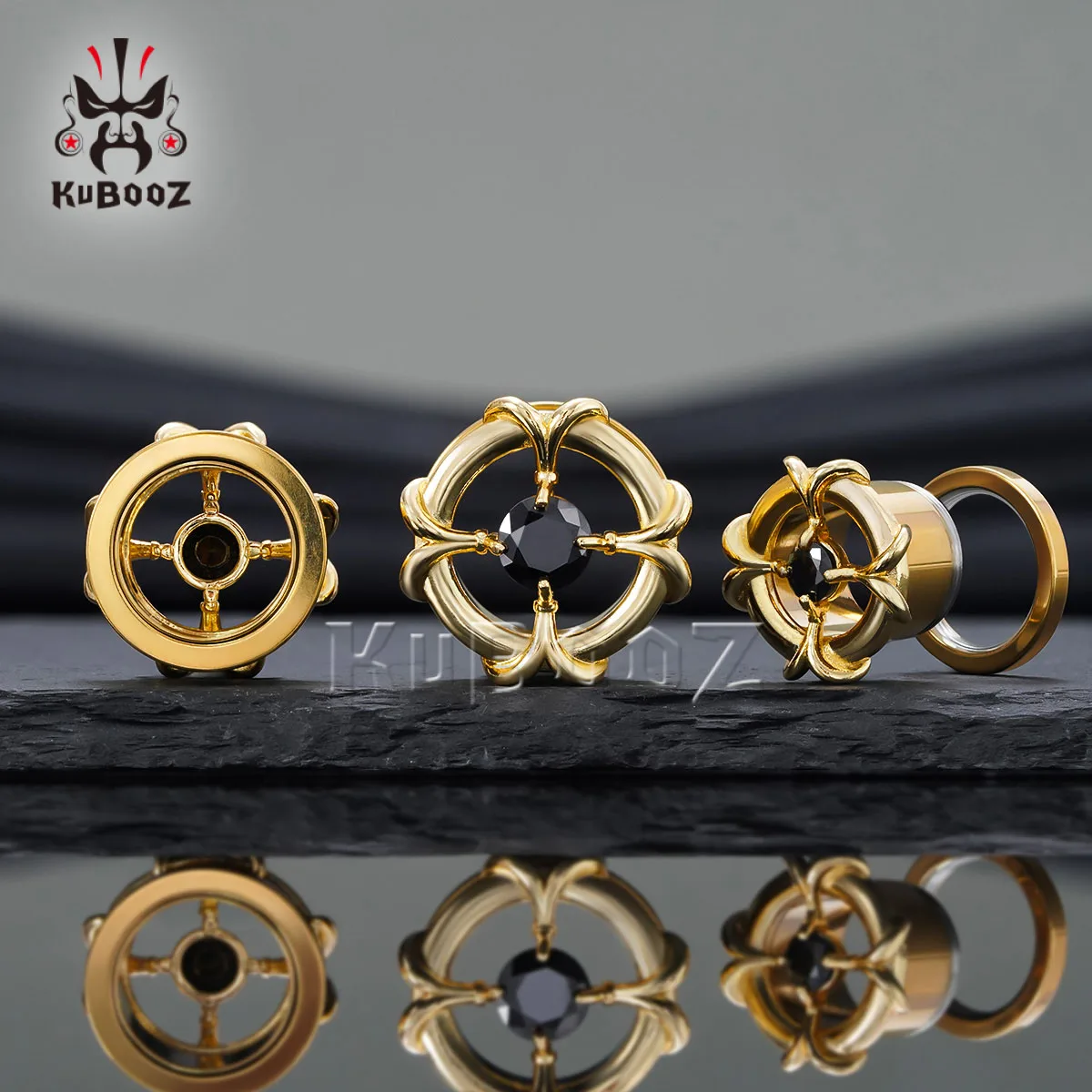 KUBOOZ Luxuriöser Kristallblumen-Ohrtunnel-Plugs, Hohl-Edelstahl-Ohrdehner, Piercing-Schmuck – Detail 1