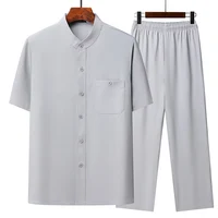 Linen Embroidery Hanfu Shirts Pants Sets Chinese Style Suit Male Traditional Tang Kung Fu Taichi Top Pants Summer Men Cotton