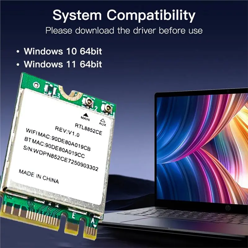A08E-Wifi 6E 5400Mbps 네트워크 카드 RTL8852CE M.2 2230 블루투스 5.3 무선 어댑터 트라이 밴드 2.4G/5G/6Ghz 802.11AX