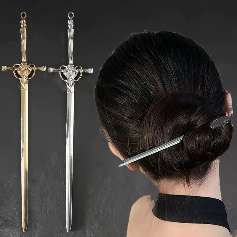 1pc Punk Metal Sword Hair Stick Hair Clip Hair Accessory Chinese Minimalist Diy Hairstyle Design Tool Women's