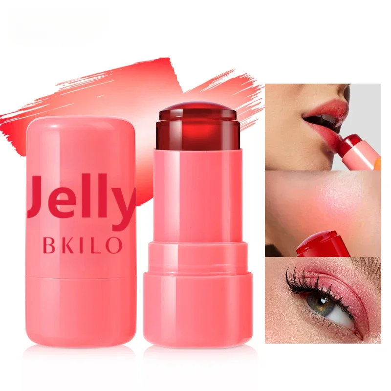 4 Colors Jelly Blush Stick Lip Balm Eyeshadow 3-in-1 Multi-Use Matte Blush Moisturize Brighten Lip Gloss lip balm,lip gloss,lip makeup,lip glaze,lip oil,makeup cheek blusher