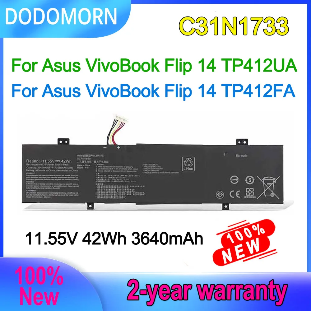 Dodomorn-bateria do Portátil para Asus Vivobook Flip 14 Tp412ua Tp412fa Series 0b20002970000 0b200-02970100 11.55v 42wh C31n1733