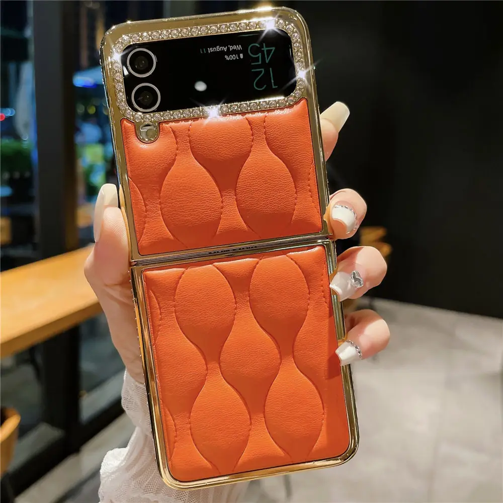 Luxury Gold Plated Diamond Leather Phone Case - Shockproof and Stylish Flip Cover