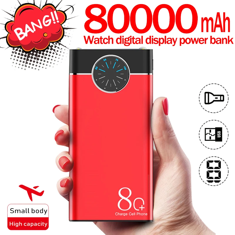 80000mAh Power Bank Portable MobilePhone 4USB Fast Charging External Battery LED Light Roulette Display PoverBank for Smartphone best power bank 20000mah