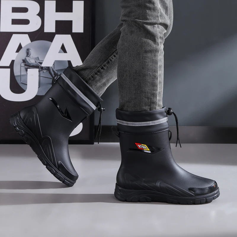 Bottes pluie homme style britannique travail extérieur antidérapantes imperméables quatre saisons pêche
