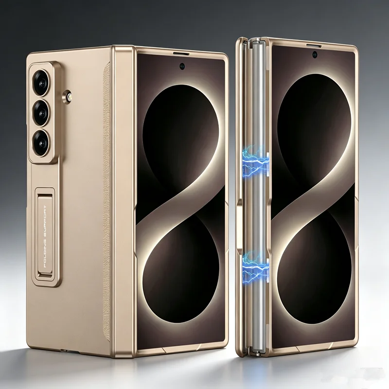 Magnetic Adsorption Hinge Protection Phone Case with Kickstand - Hard Plastic Cover