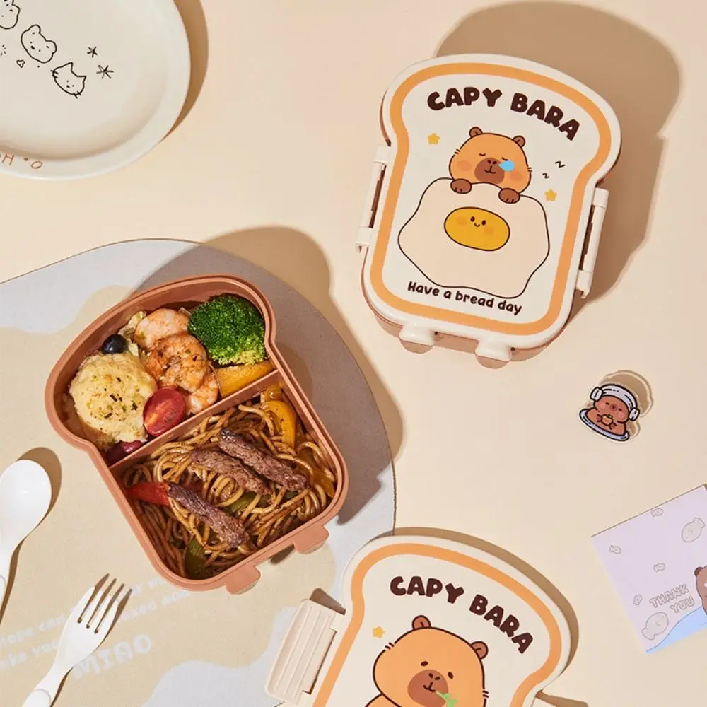 Capybara Lunch Box Toast Shape Grid Meal Box Leak Proof 1000ml