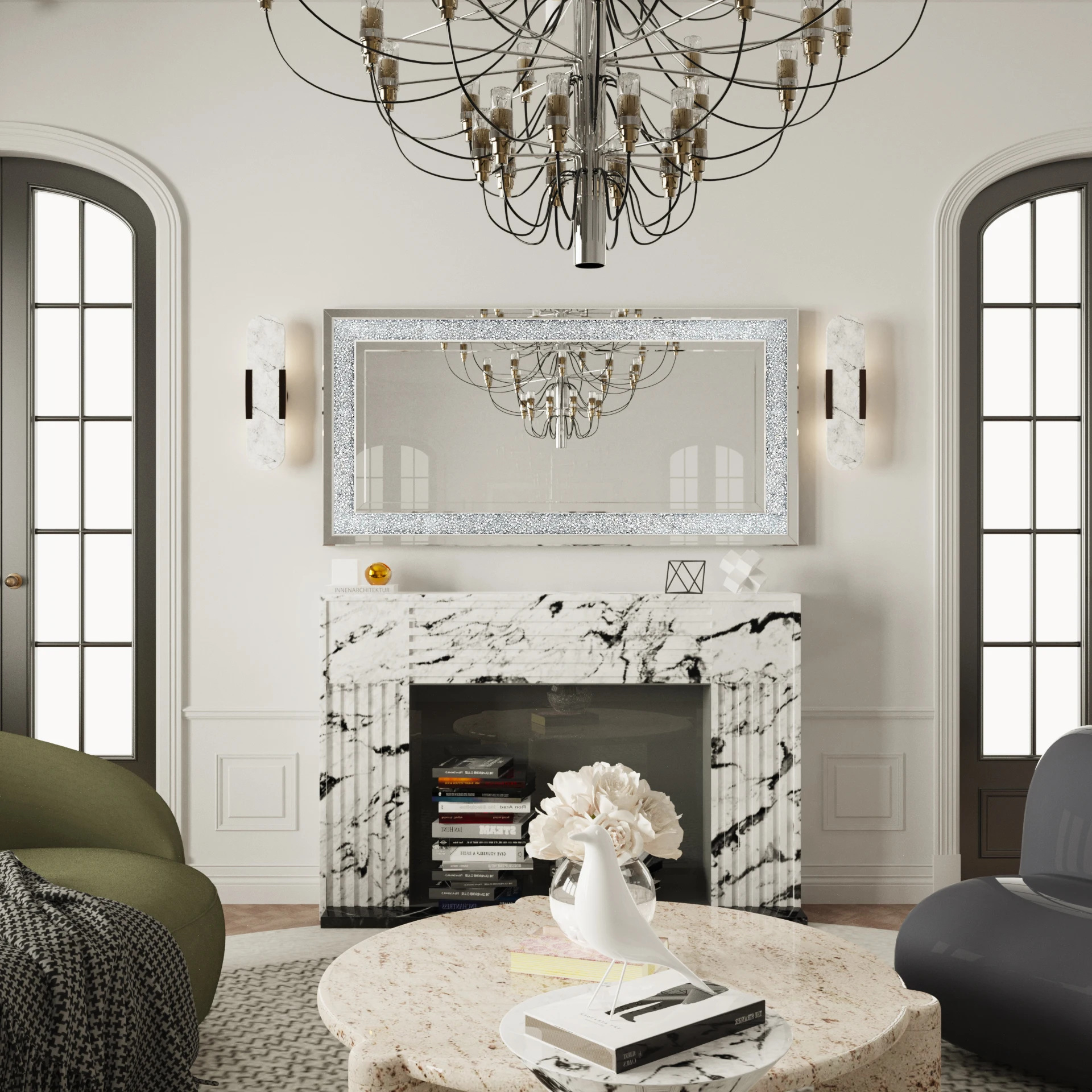 48" x 24" Crush Diamond Wall Mirror Large Decorative Glam Silver Vanity with Beveled Glass Sparkly Crystal Frame Edge 2