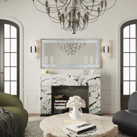 48" x 24" Crush Diamond Wall Mirror Large Decorative Glam Silver Vanity with Beveled Glass Sparkly Crystal Frame Edge 2