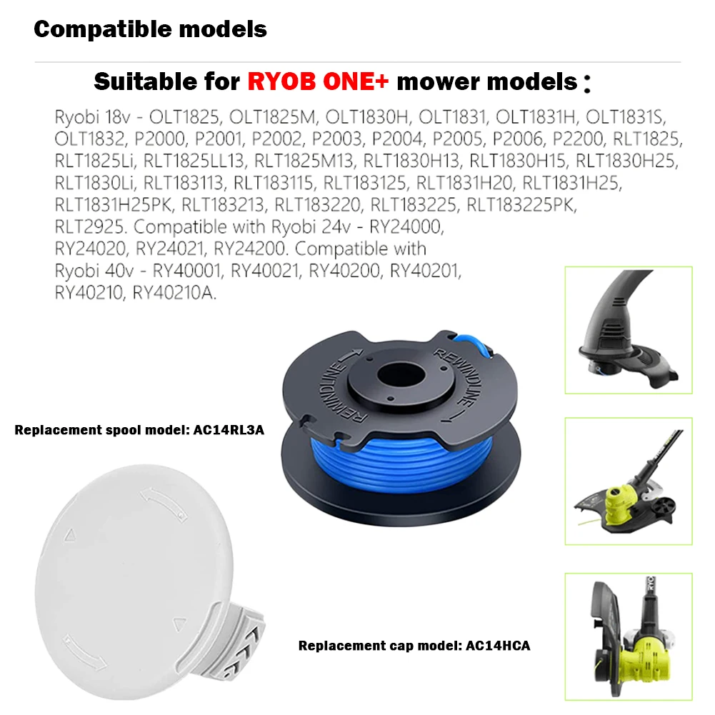 Multifunctional String Trimmer Spool Kits Professional Weed Wacker String Replacement Wear-resistant for Ryobi AC14RL3A/AC14HCA 6