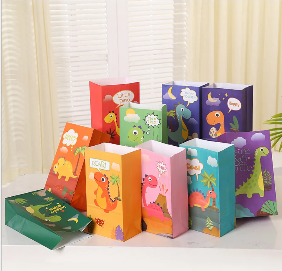 

50set Cute Dinosaur Packaging Bags Kids Birthday Party Gift Bag Paper Candy Favor Boxes with Sticker Dino Birthday Party Decor