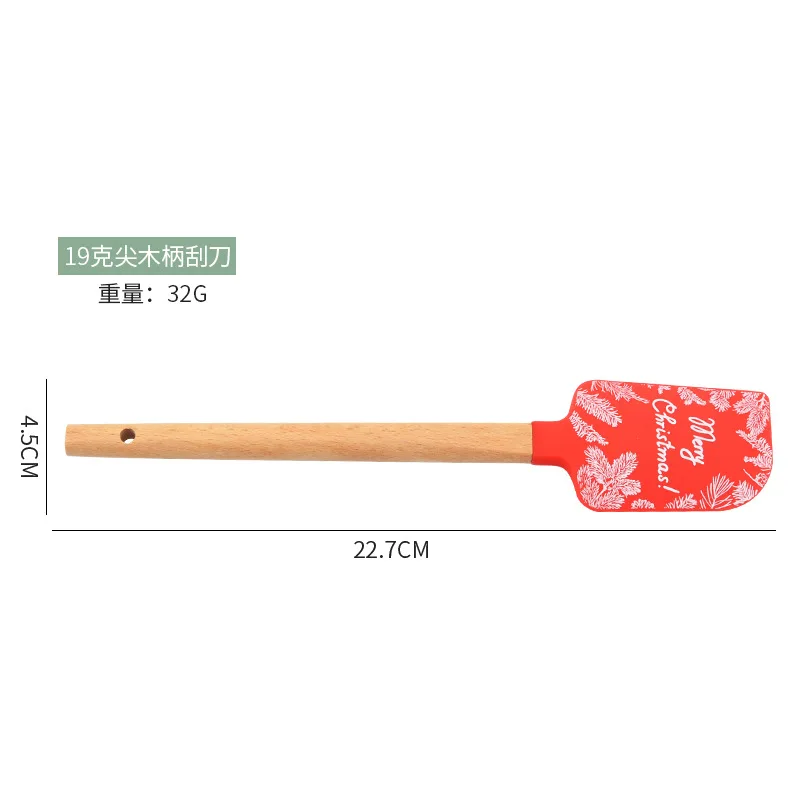 Christmas Themed Wooden Handle Pastry Batter Mixing Scraper Cake Cream Silicone Spatula Baking Decorating Tools