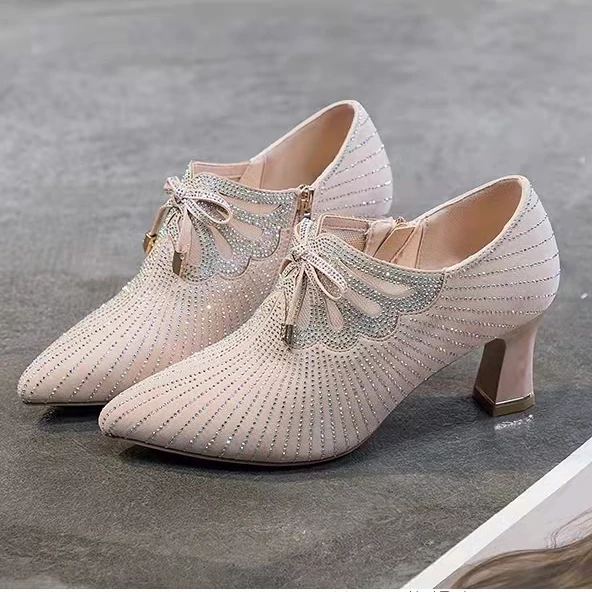 

2022 женские, демисезонные, с острым носком, на толстом каблуке, на молнии