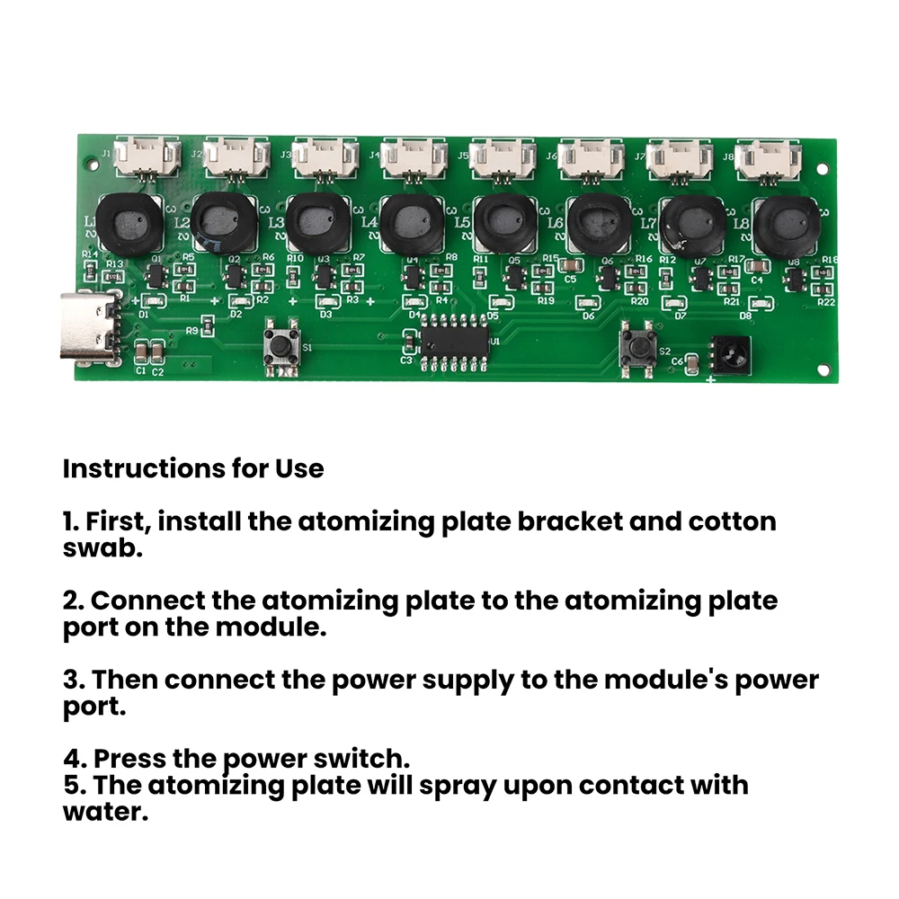 DC 5V 8-Sprüh-Luftbefeuchtermodul, Zerstäubungssteuerplatine, Ultraschall-Zerstäuber, unterstützt schnelles Laden über Typ-C-Schnittstelle – Detail 34