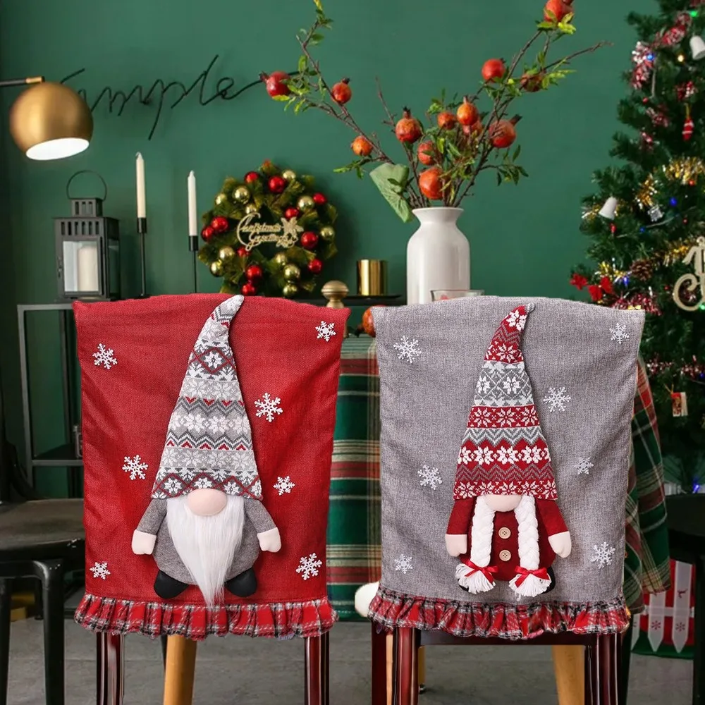Cartoon Christmas Chair Cover Three-dimensional Exquisite Faceless Doll Chair Cover Cloth Dining Room Chair Cover New Year