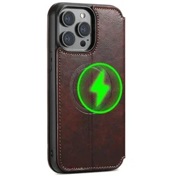 Magnetic Leather Wallet Phone Case with Wireless Charging & Kickstand for iPhone 17 Air (Dark red)