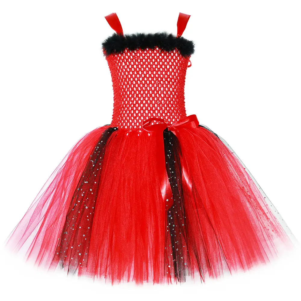 Devil Costume for Girls Halloween Red Demon Tutu Dress Glitter Toddler Kids Carnival Party Dress Up Clothes Wings Horns Outfit