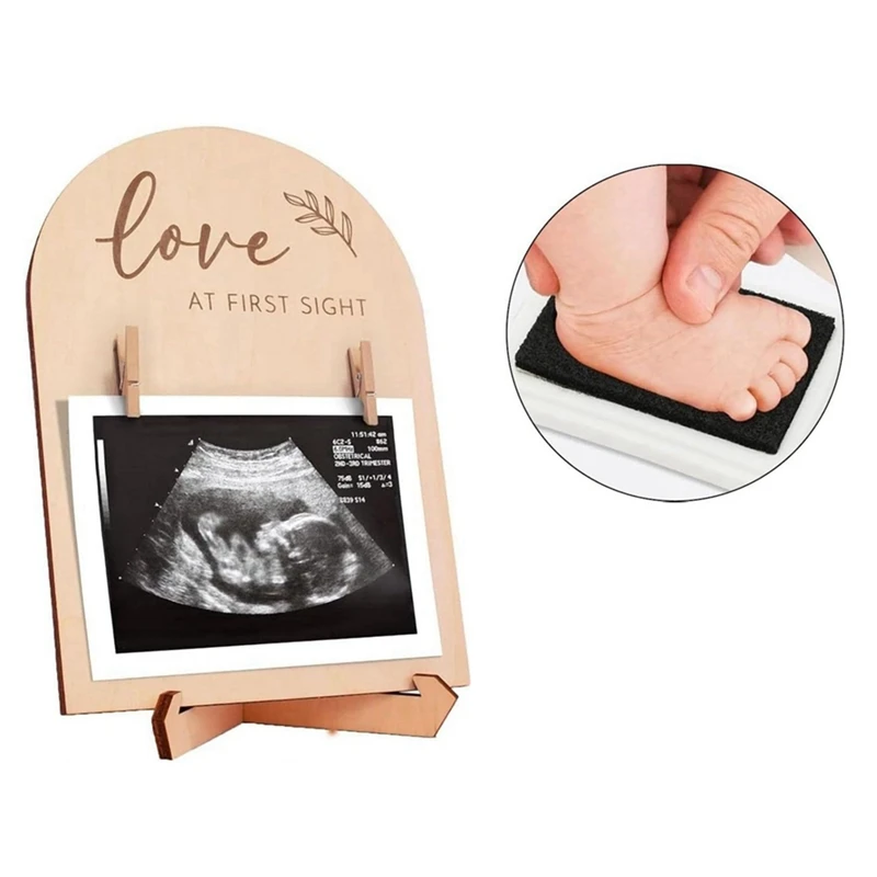 Baby Scanning Photo Frame Pregnancy Gift, Baby's First Birth Sign Board, Baby Bath Photo Props With Footprint Pen Set.-A20P